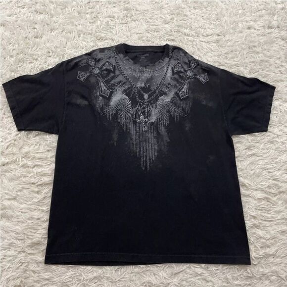 ANCHOR BLUE TShirt Mens 2XL Black Y2k BikerGoth Skull Crest Chain Cross Crew XXL - Picture 3 of 15